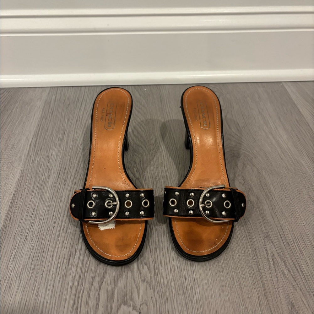Vintage Coach Devon Leather Slide Sandals with Buckle Detail